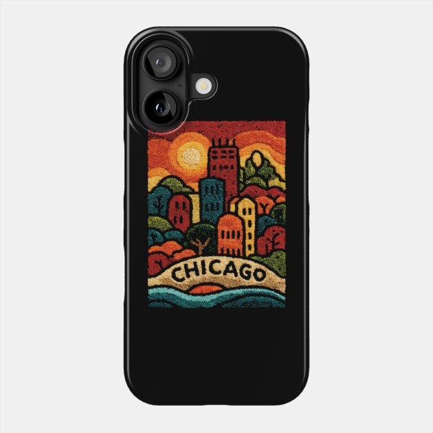 Chicago Neighborhood Folk Art Print | Retro Windy City Brownstones Phone Case by TuncGK