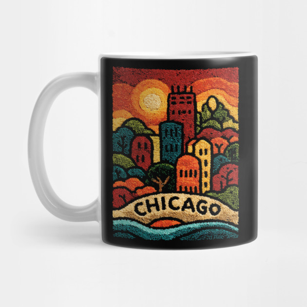 Chicago Neighborhood Folk Art Print | Retro Windy City Brownstones by TuncGK