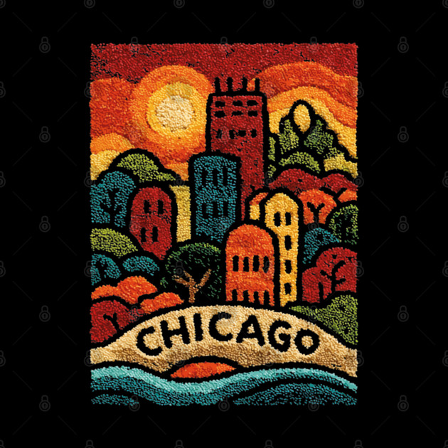 Chicago Neighborhood Folk Art Print | Retro Windy City Brownstones by TuncGK