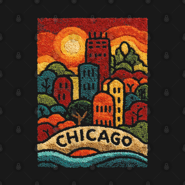 Chicago Neighborhood Folk Art Print | Retro Windy City Brownstones by TuncGK