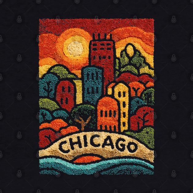 Chicago Neighborhood Folk Art Print | Retro Windy City Brownstones by TuncGK