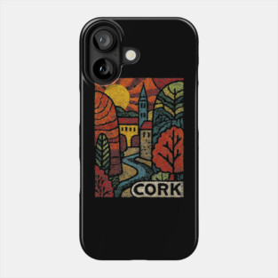 Historic Cork City Linocut Print | Ireland's River Lee & Shandon Bells Phone Case