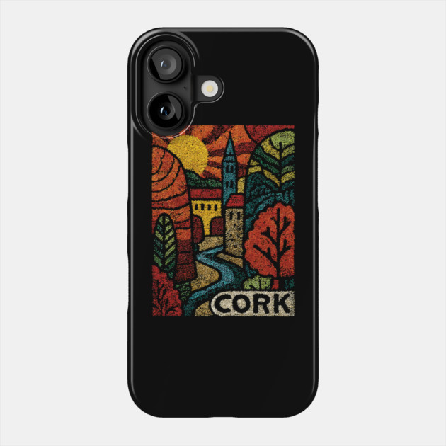 Historic Cork City Linocut Print | Ireland's River Lee & Shandon Bells Phone Case by TuncGK