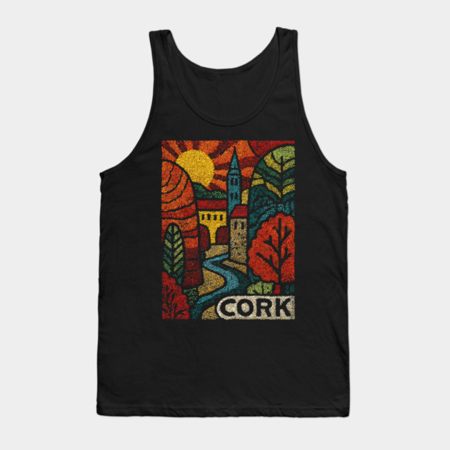 Historic Cork City Linocut Print | Ireland's River Lee & Shandon Bells Tank Top by TuncGK