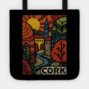 Historic Cork City Linocut Print | Ireland's River Lee & Shandon Bells Tote