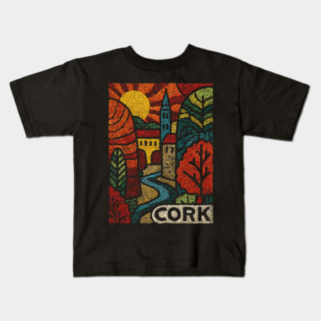 Historic Cork City Linocut Print | Ireland's River Lee & Shandon Bells Kids T-Shirt by TuncGK