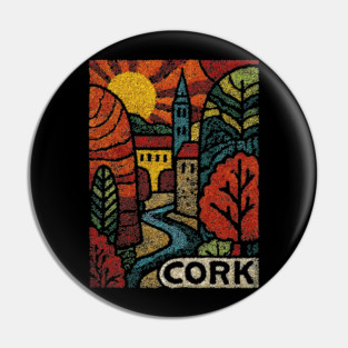 Historic Cork City Linocut Print | Ireland's River Lee & Shandon Bells Pin