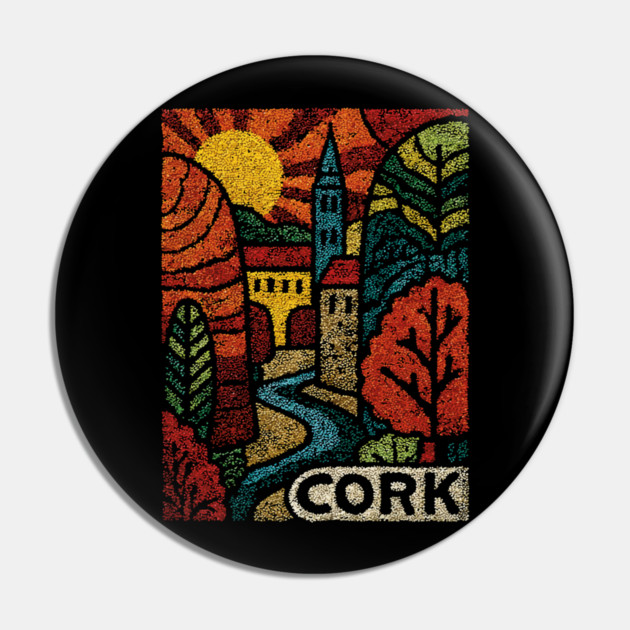 Historic Cork City Linocut Print | Ireland's River Lee & Shandon Bells Pin by TuncGK