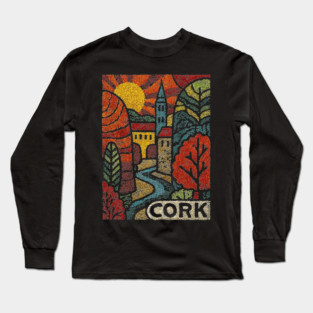 Historic Cork City Linocut Print | Ireland's River Lee & Shandon Bells Long Sleeve T-Shirt