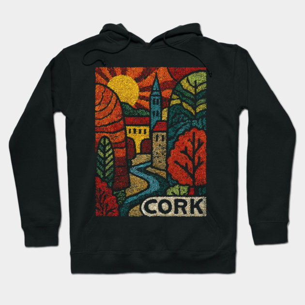 Historic Cork City Linocut Print | Ireland's River Lee & Shandon Bells Hoodie by TuncGK