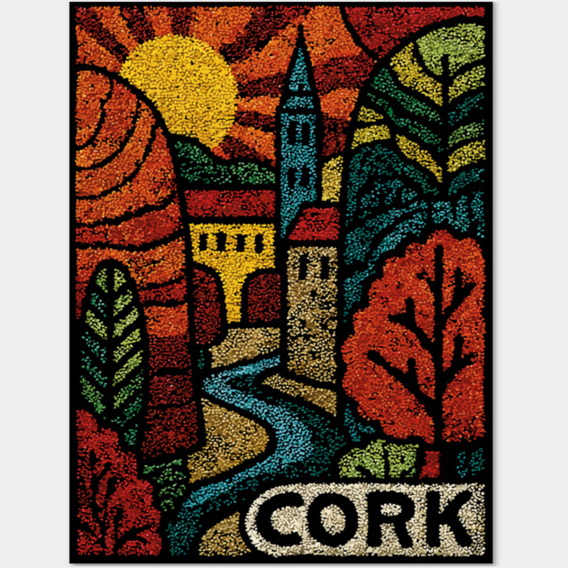Historic Cork City Linocut Print | Ireland's River Lee & Shandon Bells Wall Art by TuncGK