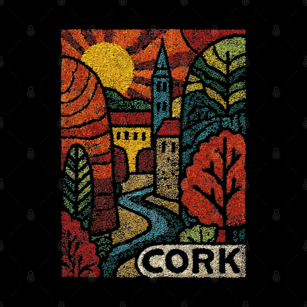 Historic Cork City Linocut Print | Ireland's River Lee & Shandon Bells by TuncGK