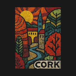 Historic Cork City Linocut Print | Ireland's River Lee & Shandon Bells T-Shirt