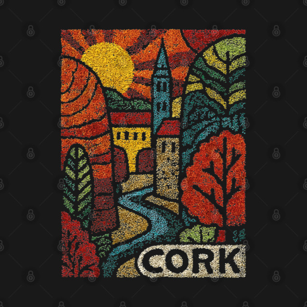 Historic Cork City Linocut Print | Ireland's River Lee & Shandon Bells by TuncGK