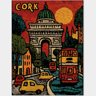 Whimsical European City Linocut Print | Retro European Vacation Souvenir Posters and Art