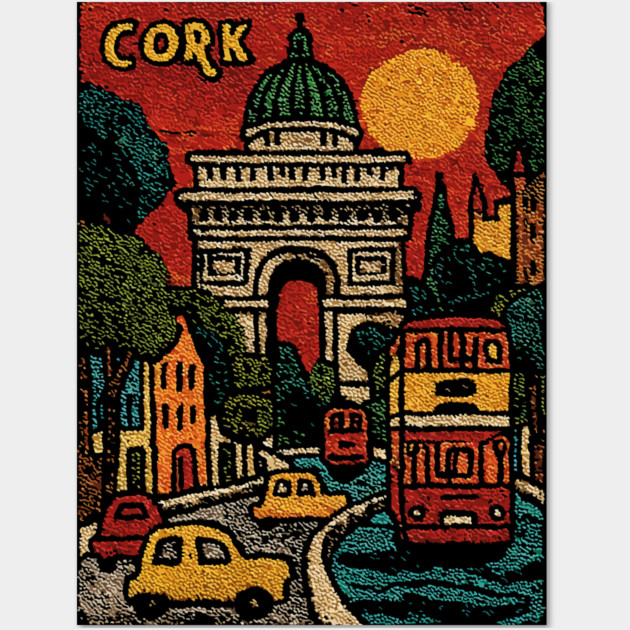 Whimsical European City Linocut Print | Retro European Vacation Souvenir Wall Art by TuncGK