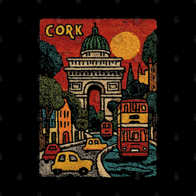 Whimsical European City Linocut Print | Retro European Vacation Souvenir by TuncGK