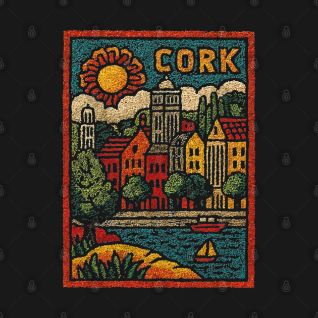 Colorful Cork Harbour Linocut Print | Retro Irish Seaside Village by TuncGK