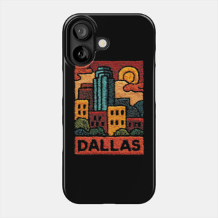 Dallas Texas Linocut Print | Retro Big D Skyline Souvenir Phone Case