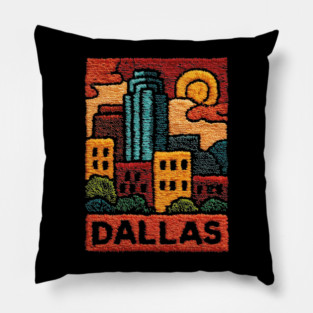 Dallas Texas Linocut Print | Retro Big D Skyline Souvenir Pillow