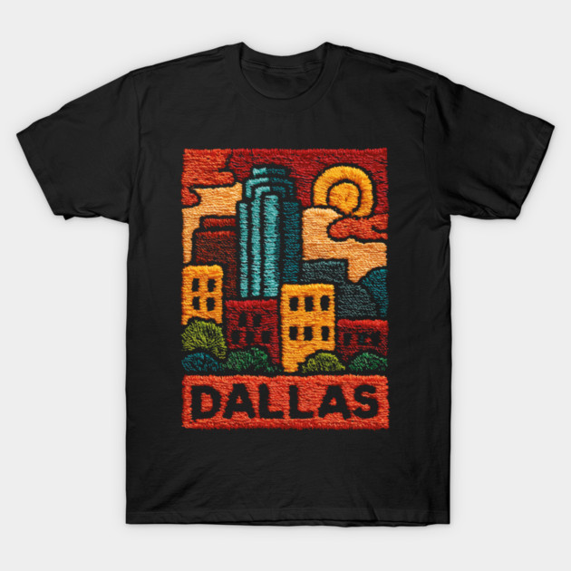 Dallas Texas Linocut Print | Retro Big D Skyline Souvenir T-Shirt by TuncGK