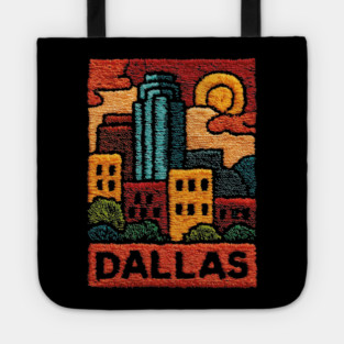 Dallas Texas Linocut Print | Retro Big D Skyline Souvenir Tote