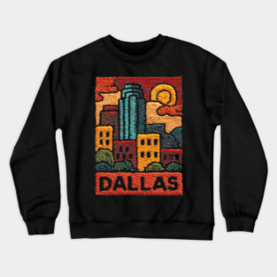 Dallas Texas Linocut Print | Retro Big D Skyline Souvenir Crewneck Sweatshirt