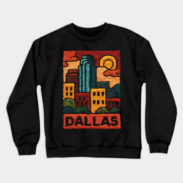 Dallas Texas Linocut Print | Retro Big D Skyline Souvenir Crewneck Sweatshirt by TuncGK
