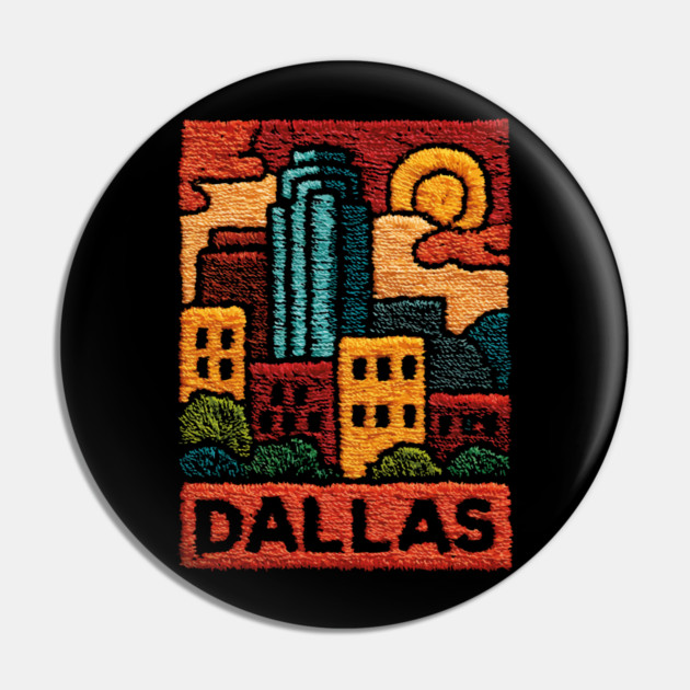 Dallas Texas Linocut Print | Retro Big D Skyline Souvenir Pin by TuncGK