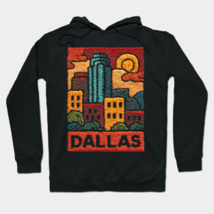 Dallas Texas Linocut Print | Retro Big D Skyline Souvenir Hoodie