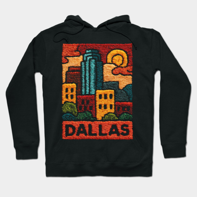 Dallas Texas Linocut Print | Retro Big D Skyline Souvenir Hoodie by TuncGK