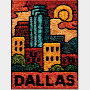 Dallas Texas Linocut Print | Retro Big D Skyline Souvenir Posters and Art