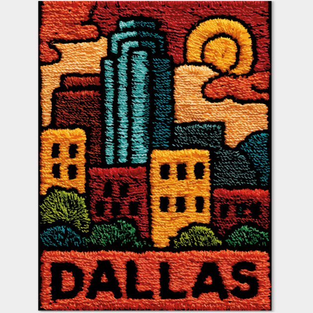 Dallas Texas Linocut Print | Retro Big D Skyline Souvenir Wall Art by TuncGK