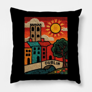 Dublin Ireland Linocut Print | Vintage Temple Bar Cobblestone Pillow