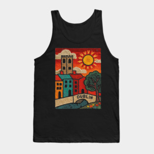 Dublin Ireland Linocut Print | Vintage Temple Bar Cobblestone Tank Top