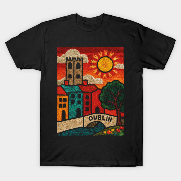 Dublin Ireland Linocut Print | Vintage Temple Bar Cobblestone T-Shirt by TuncGK