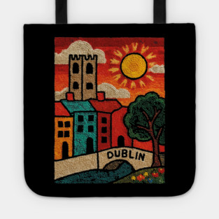 Dublin Ireland Linocut Print | Vintage Temple Bar Cobblestone Tote