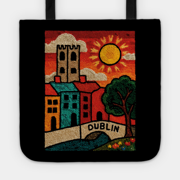 Dublin Ireland Linocut Print | Vintage Temple Bar Cobblestone Tote by TuncGK