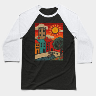Dublin Ireland Linocut Print | Vintage Temple Bar Cobblestone Baseball T-Shirt