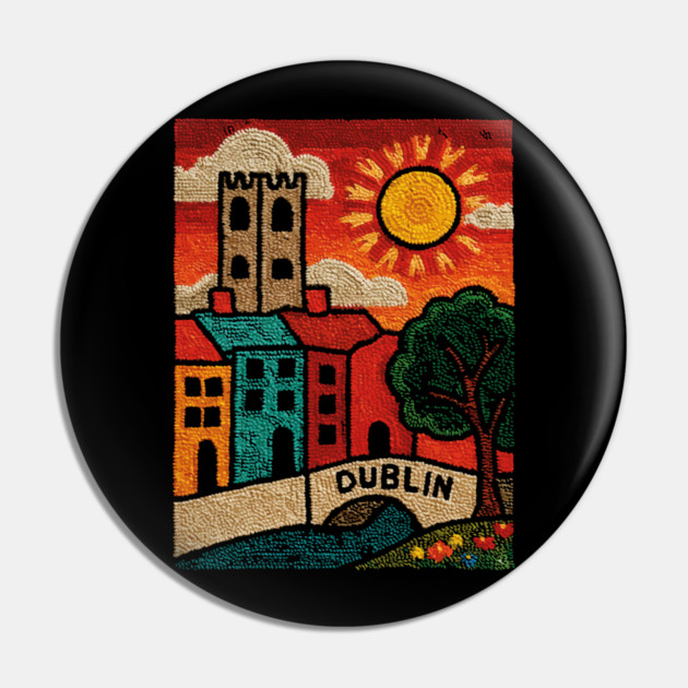 Dublin Ireland Linocut Print | Vintage Temple Bar Cobblestone Pin by TuncGK