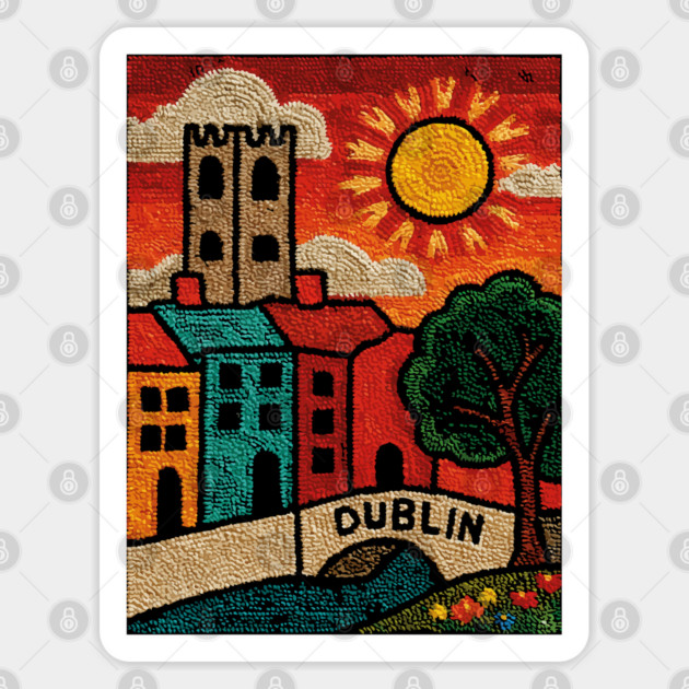 Dublin Ireland Linocut Print | Vintage Temple Bar Cobblestone Sticker by TuncGK