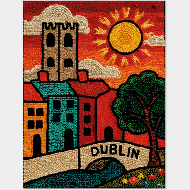Dublin Ireland Linocut Print | Vintage Temple Bar Cobblestone Wall Art by TuncGK