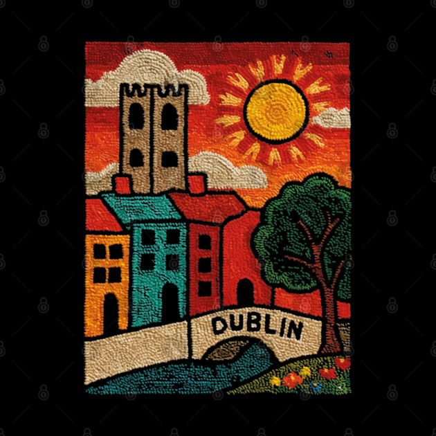Dublin Ireland Linocut Print | Vintage Temple Bar Cobblestone by TuncGK