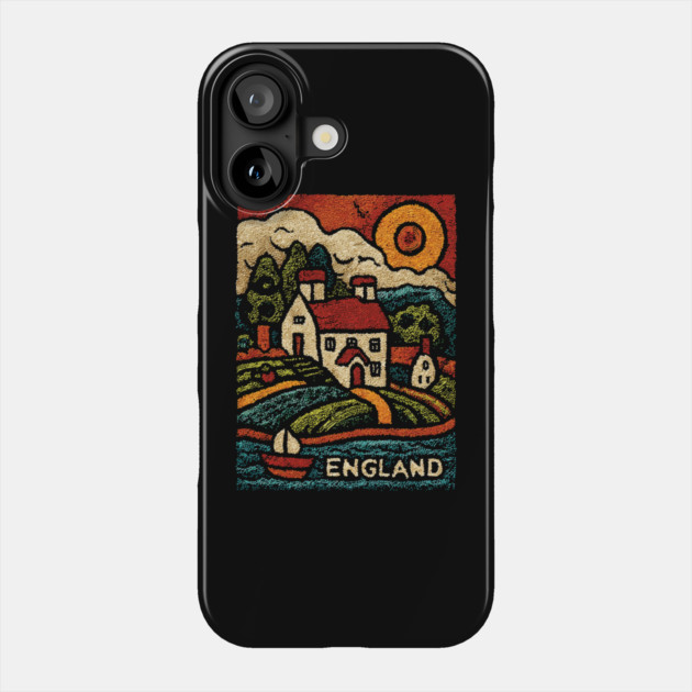 English Countryside Linocut Print | Quaint UK Cottage Souvenir Phone Case by TuncGK