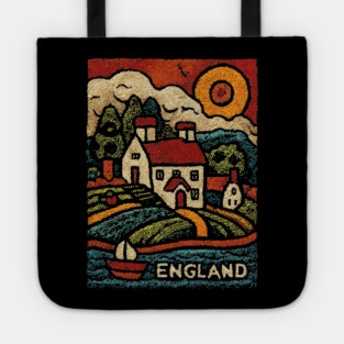 English Countryside Linocut Print | Quaint UK Cottage Souvenir Tote