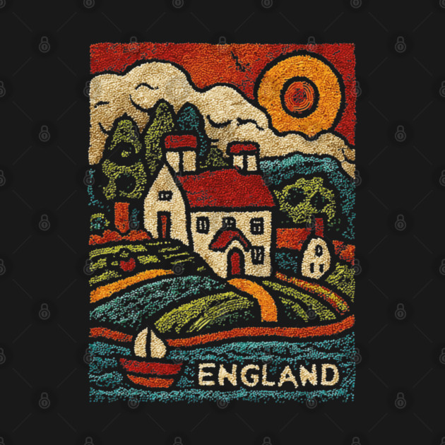 English Countryside Linocut Print | Quaint UK Cottage Souvenir by TuncGK