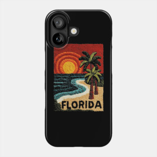 Florida Beach Sunset Linocut Print | Retro Sunshine State Vacation Phone Case