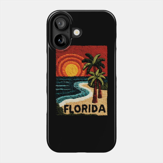 Florida Beach Sunset Linocut Print | Retro Sunshine State Vacation Phone Case by TuncGK