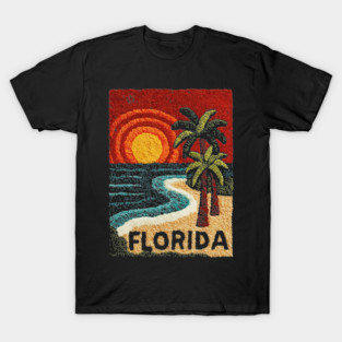 Florida Beach Sunset Linocut Print | Retro Sunshine State Vacation T-Shirt
