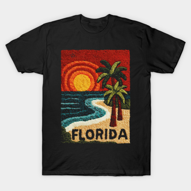 Florida Beach Sunset Linocut Print | Retro Sunshine State Vacation T-Shirt by TuncGK